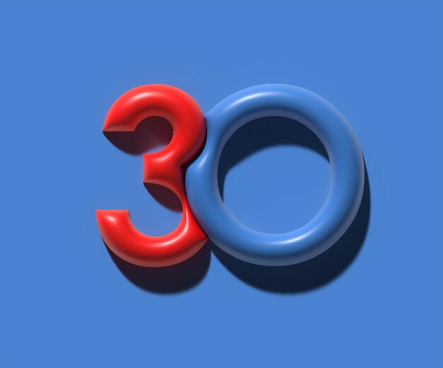 Render 3D de un diseño de ilustración de 30 treinta números.