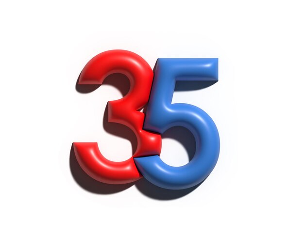 Render 3D de un diseño de ilustración de 35 treinta y cinco números.