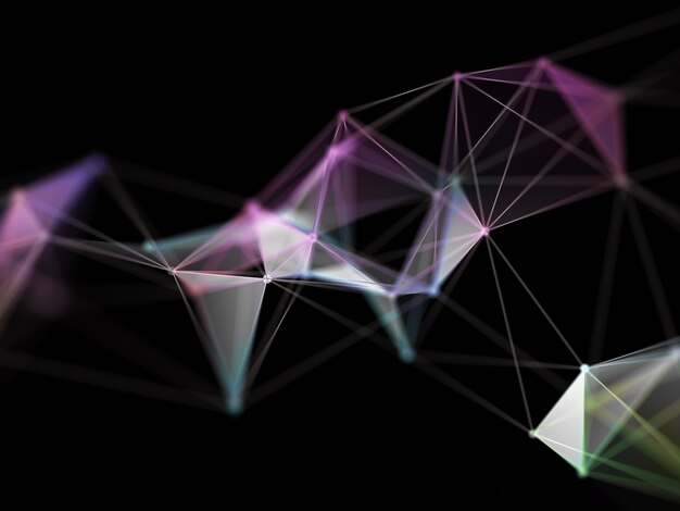 Render 3D de un diseño de plexo de baja poli, formación científica de alta tecnología
