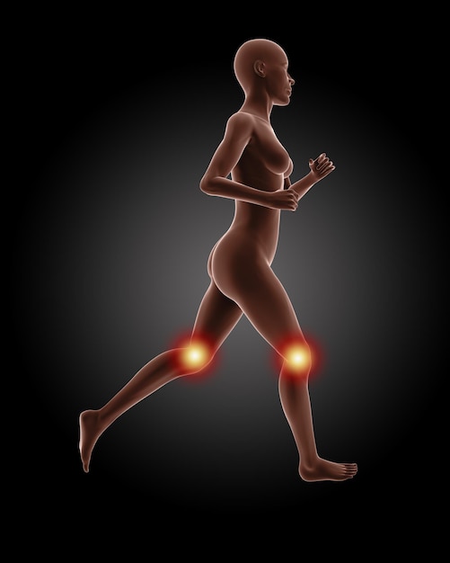 Render 3D de un esqueleto médico femenino corriendo