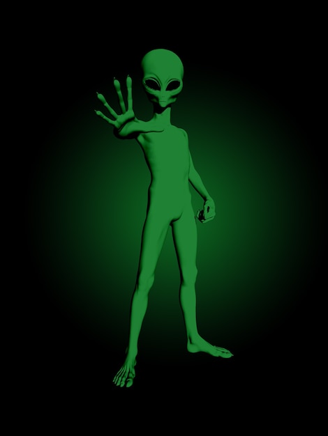 Render 3D de una figura alienígena verde