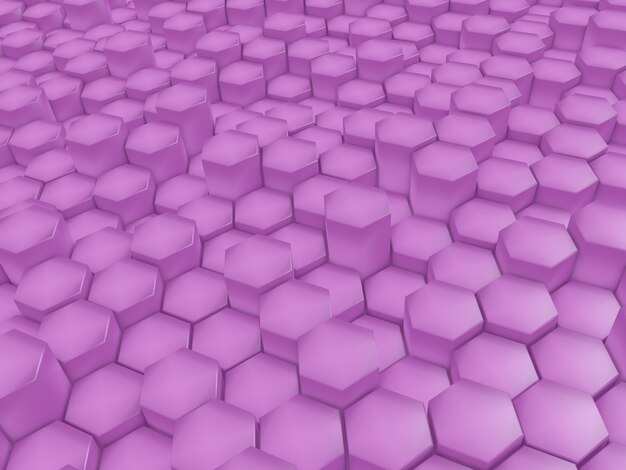 Render 3D de un fondo abstracto moderno con hexágonos de extrusión de color rosa