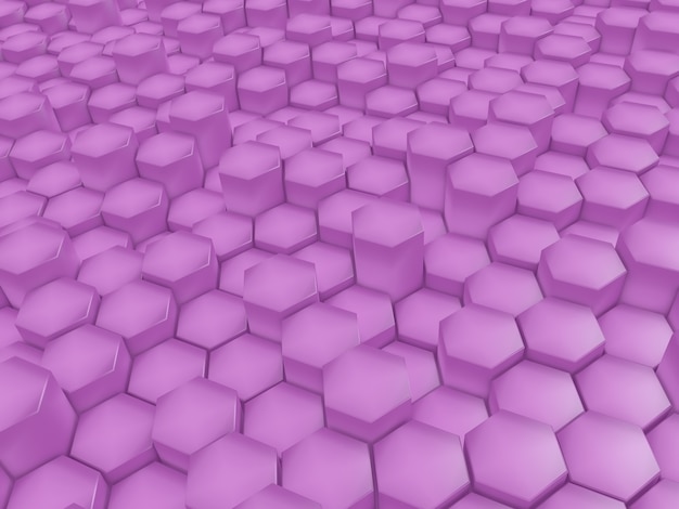 Render 3D de un fondo abstracto moderno con hexágonos de extrusión de color rosa