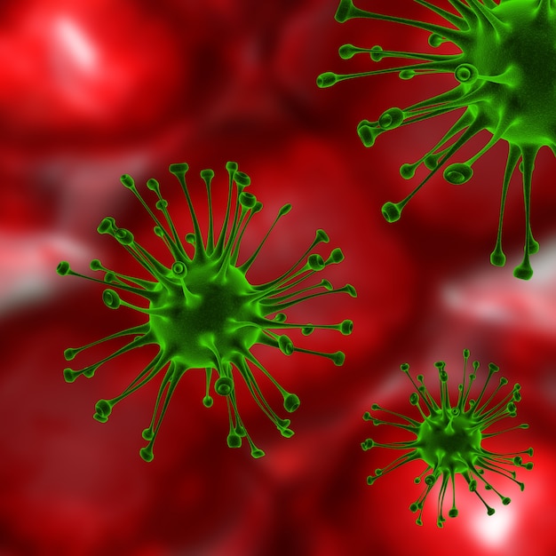 Foto gratuita render 3d de un fondo médico con células de virus