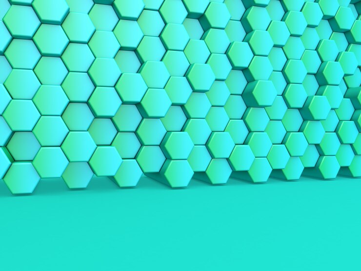 Foto gratuito render 3d de un fondo moderno con pared de extrusión de hexágonos