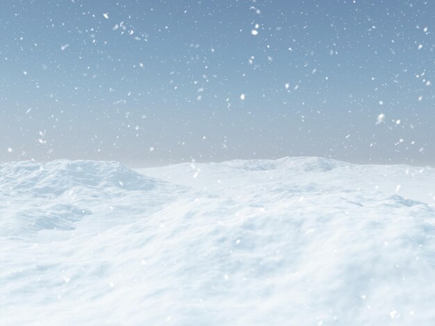 Render 3D de un fondo de Navidad con paisaje nevado