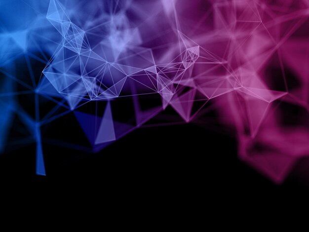 Render 3D de un fondo oscuro de polietileno baja de espacio poligonal abstracto con puntos y líneas de conexión. Estructura de conexión.