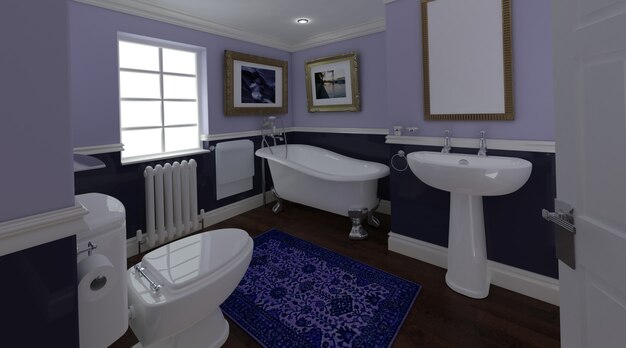 Render 3d de un interior de baño clásico
