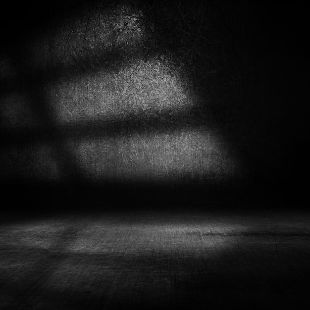 Render 3D de un interior oscuro grunge con luz de ventanas laterales