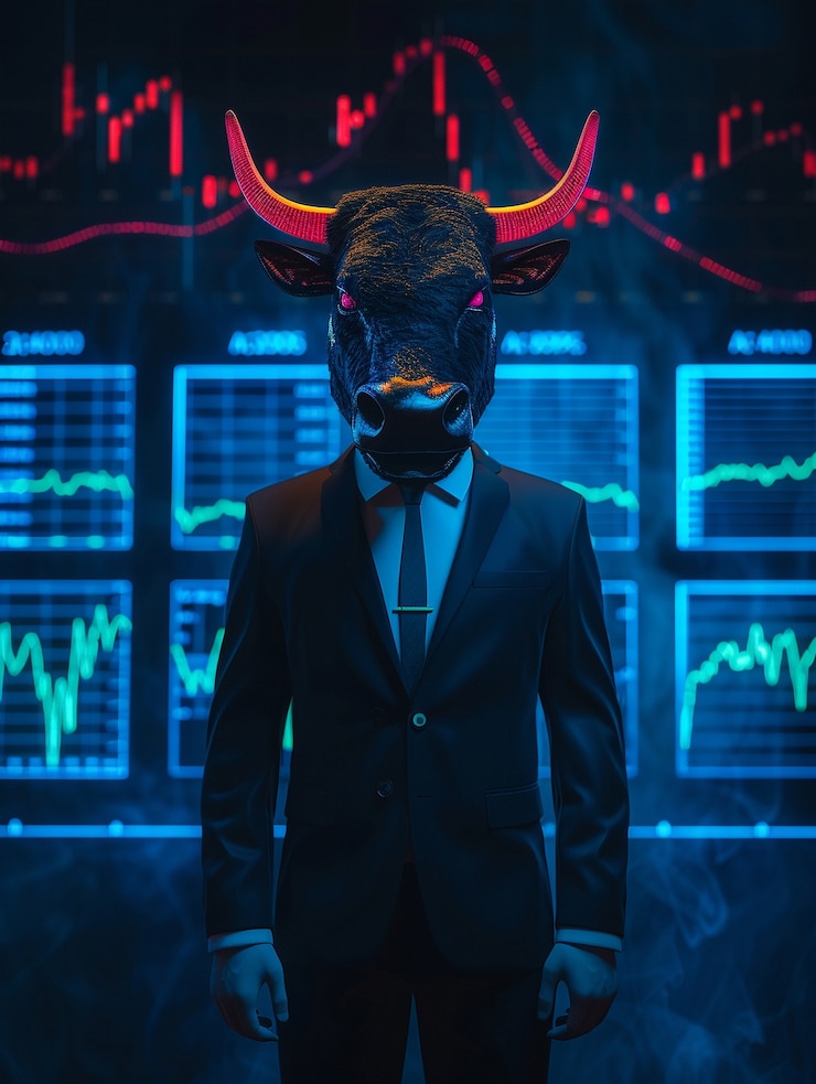 Photo Gratis render 3d neon banteng keuangan