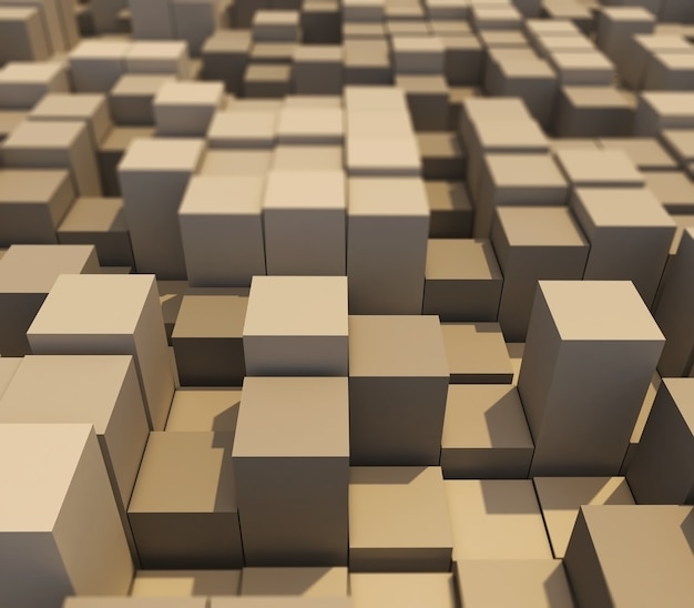 Render 3D de un paisaje abstracto de extrusión de cubos con poca profundidad de campo