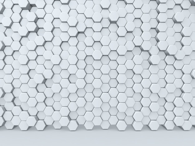 Render 3D de una pared abstracta de extrusión de hexágonos