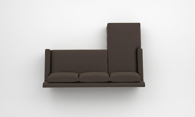 Render 3d que muestra la vista de ángulo alto de un sofá en un backgro blanco