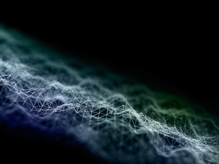 Foto gratuito render 3d de una red de comunicaciones con líneas y puntos de conexión fluidos