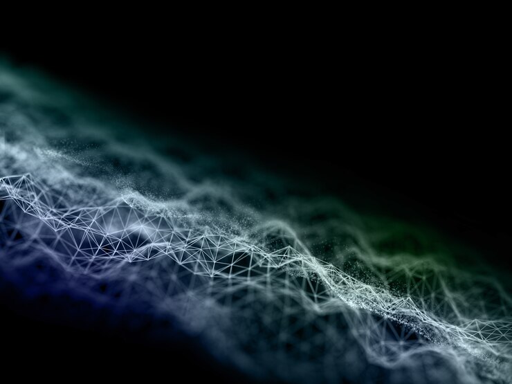 Foto gratuito render 3d de una red de comunicaciones con líneas y puntos de conexión fluidos