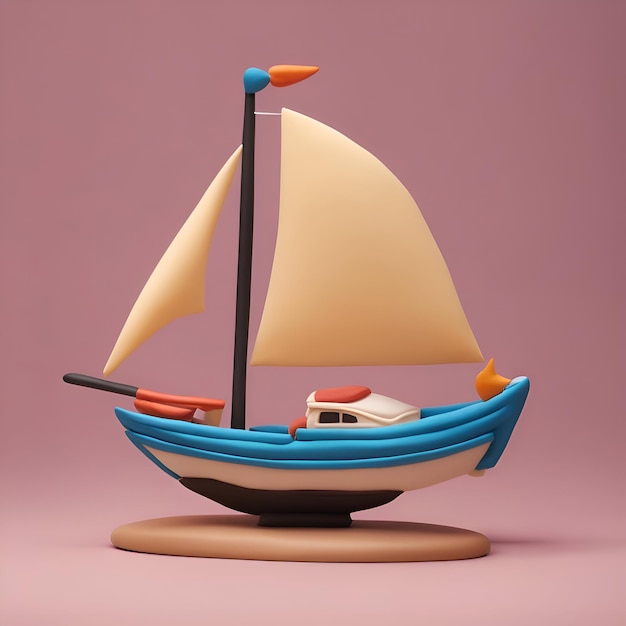 Foto gratuita render 3d de un velero aislado sobre un fondo rosa