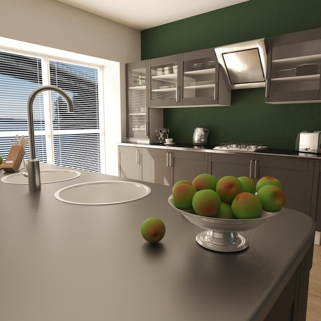 Foto gratuita render de cocina contemporánea 3d