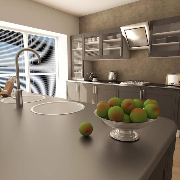 Foto gratuita render de cocina contemporánea 3d