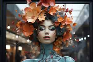 Foto gratuita render octane etéreo bohemio realista elegante floral girl