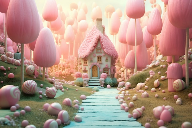 Foto gratuita rendering en 3d de una casa hecha de dulces