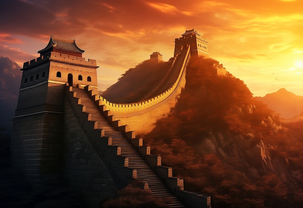 Foto gratuita rendering en 3d de la gran muralla china