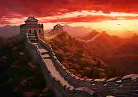 Foto gratuita rendering en 3d de la gran muralla china