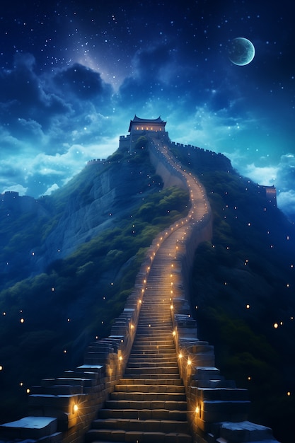 Foto gratuita rendering en 3d de la gran muralla china