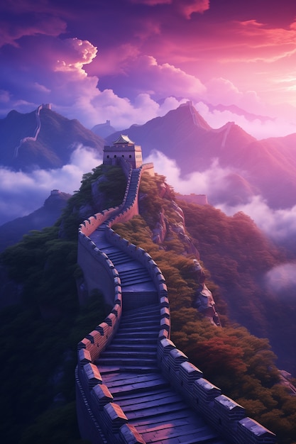 Foto gratuita rendering en 3d de la gran muralla china