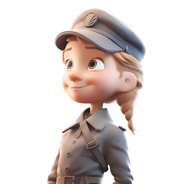 Foto gratuita rendering en 3d de una mujer oficial de policía con gorra y uniforme