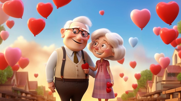 Foto gratuita rendering en 3d de una vieja pareja en el día de san valentín.