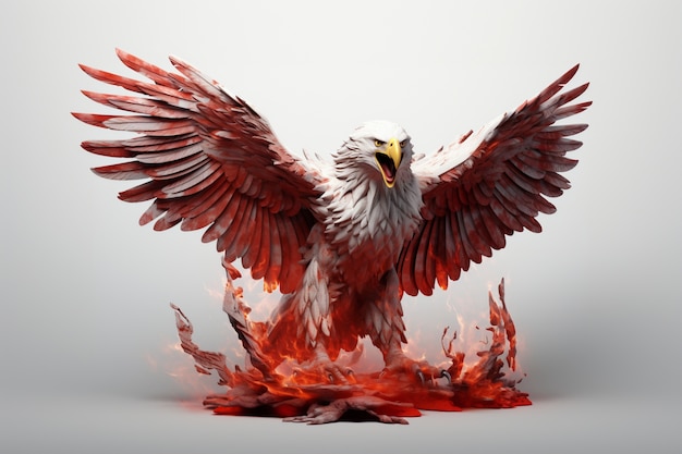 Rendering de águila en 3D con las alas abiertas