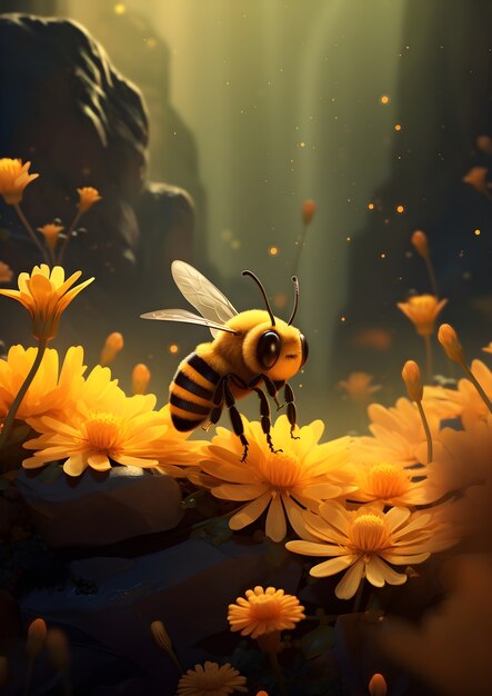 Renderización en 3D de la abeja de dibujos animados
