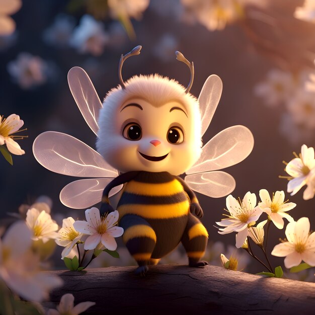 Renderización en 3D de la abeja de dibujos animados