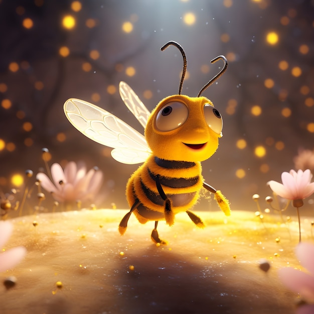 Renderización en 3D de la abeja de dibujos animados