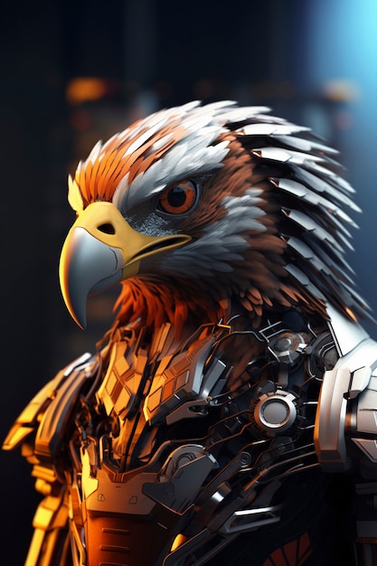 Foto gratuita renderización en 3d del águila robótica