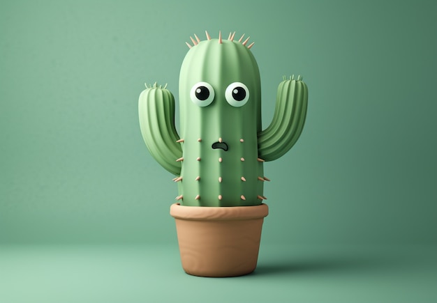 Foto gratuita renderización en 3d de una caricatura de cactus con una cara amistosa