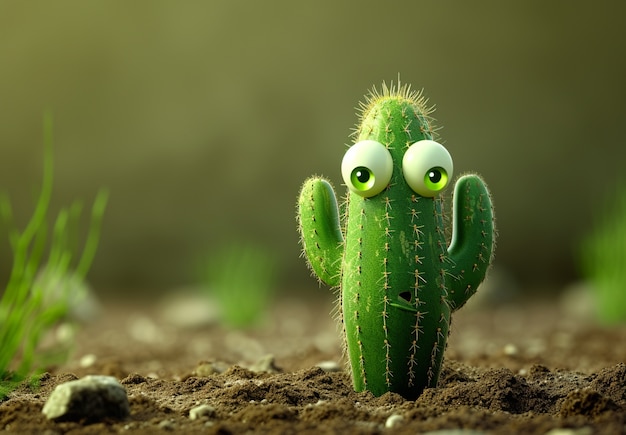 Foto gratuita renderización en 3d de una caricatura de cactus con una cara amistosa