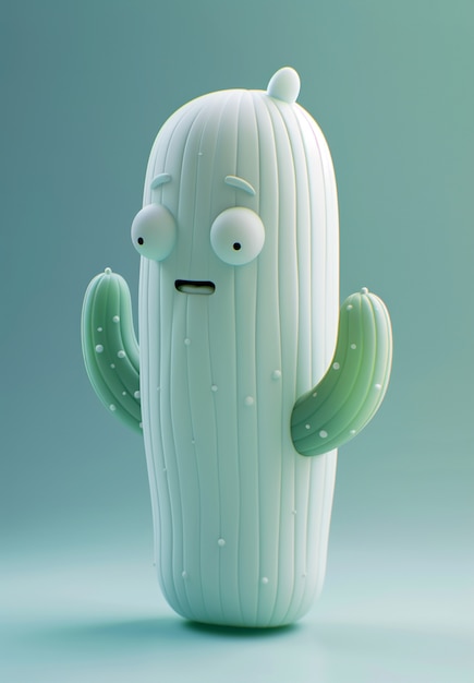 Renderización en 3D de una caricatura de cactus con una cara amistosa