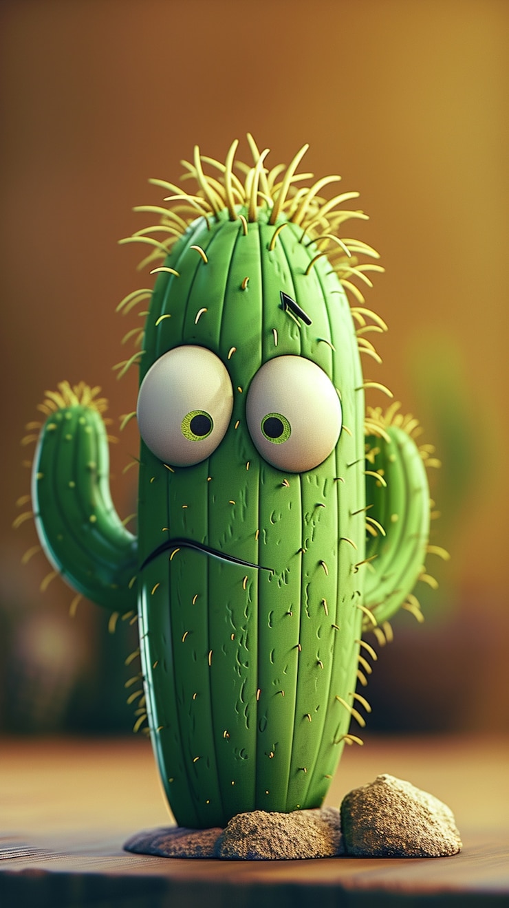 Foto gratuito renderización en 3d de una caricatura de cactus con una cara amistosa
