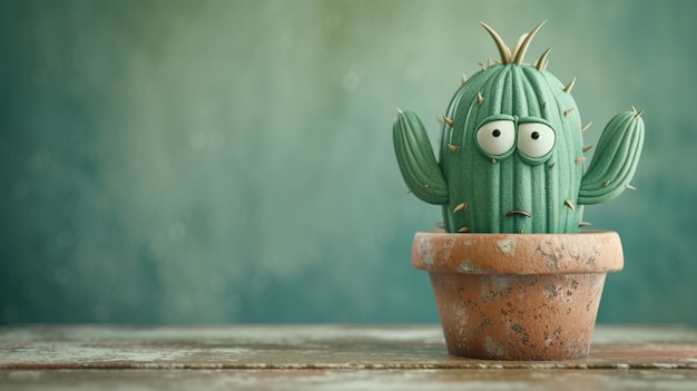 Foto gratuita renderización en 3d de una caricatura de cactus con una cara amistosa