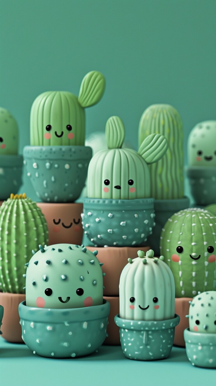 Renderización en 3D de una caricatura de cactus con una cara amistosa