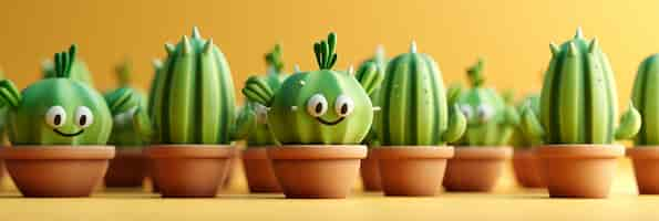 Foto gratuita renderización en 3d de una caricatura de cactus con una cara amistosa