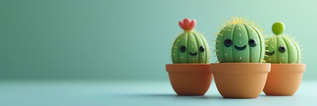 Renderización en 3D de una caricatura de cactus con una cara amistosa