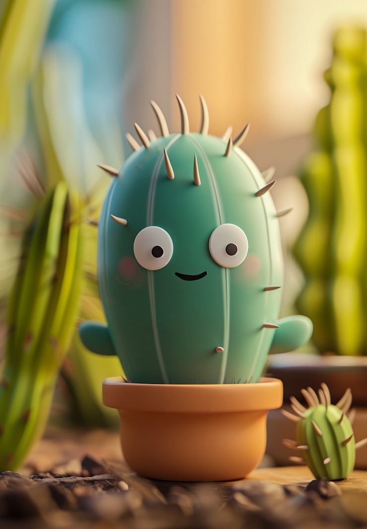 Foto gratuito renderización en 3d de una caricatura de cactus con una cara amistosa
