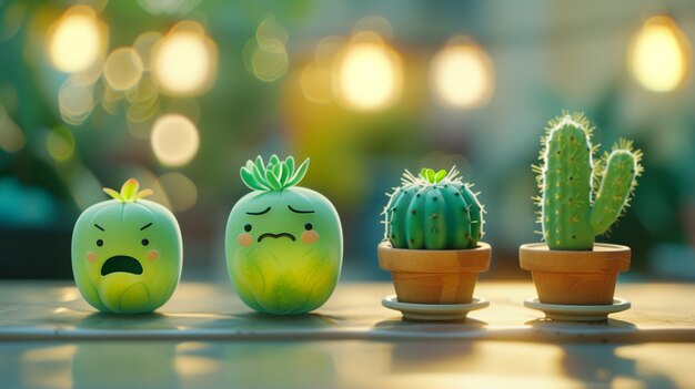 Foto gratuita renderización en 3d de una caricatura de cactus con una cara amistosa