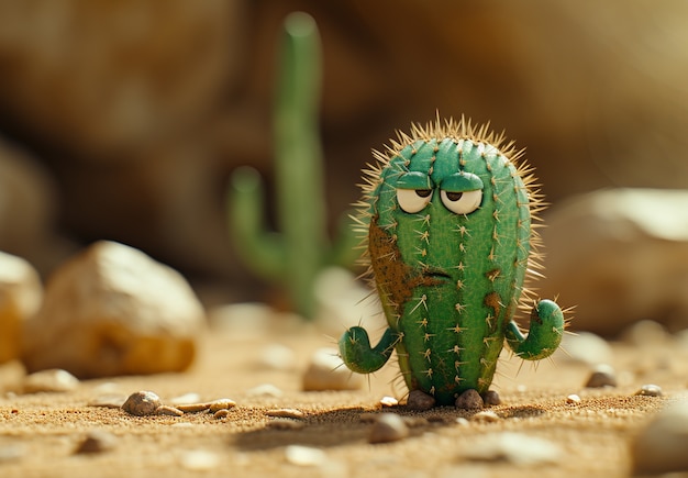 Foto gratuita renderización en 3d de una caricatura de cactus con una cara amistosa