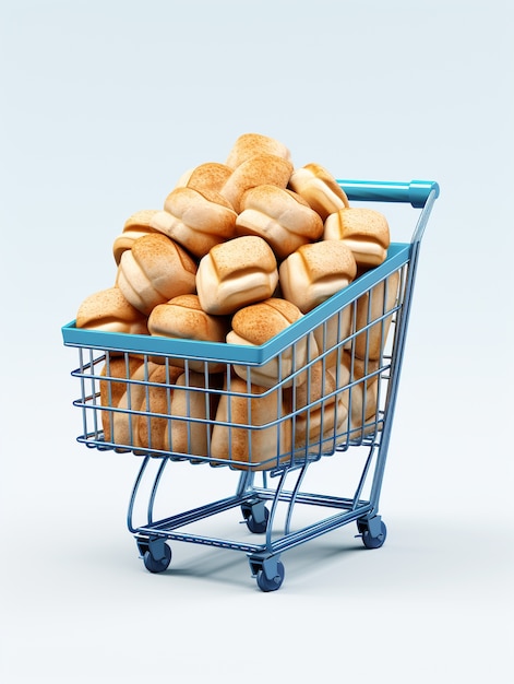 Renderización 3D del carrito de compras de dibujos animados