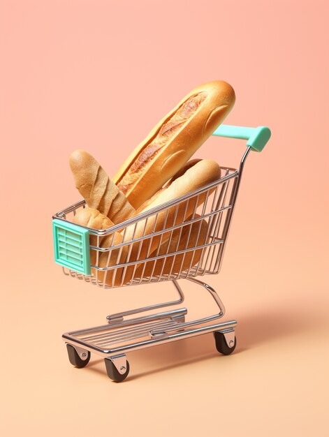Renderización 3D del carrito de compras de dibujos animados