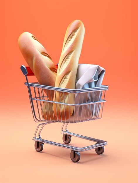 Renderización 3D del carrito de compras de dibujos animados