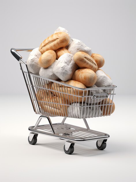 Renderización 3D del carrito de compras de dibujos animados